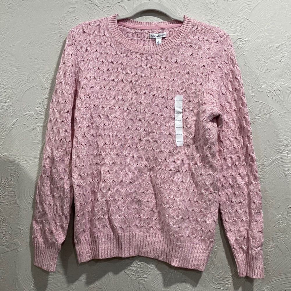 NWT Croft & Barrow Pink and White Knit Pullover cotton Sweater Size M